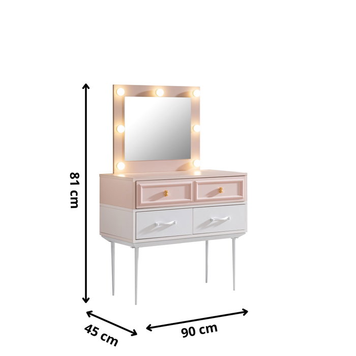 Hanah Home Mesa de Maquillaje Rosa y Blanco con Luces LED